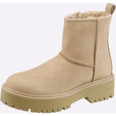 Stiefelette HEINE, Damen, Gr. 38, beige (sand), Leder, Rindsleder, Schuhe Stiefelette