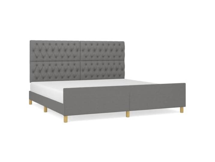 PUGYNBK Bettgestell mit Kopfteil, Dunkelgrau, 200 x 200 cm Verstellbares Kopfteil, Holzleisten, robuste Beine, atmungsaktiv und langlebig