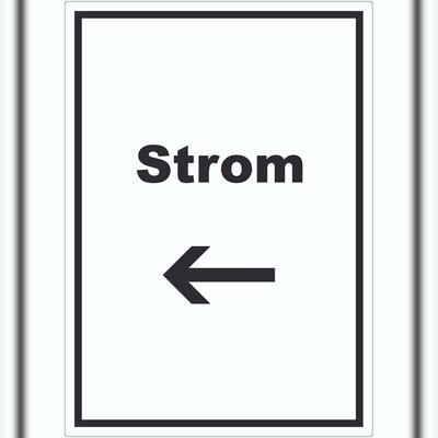HB-Druck Strom Aufkleber mit Text und Richtungspfeil links Anschluss hochkant A4 (210x297mm)