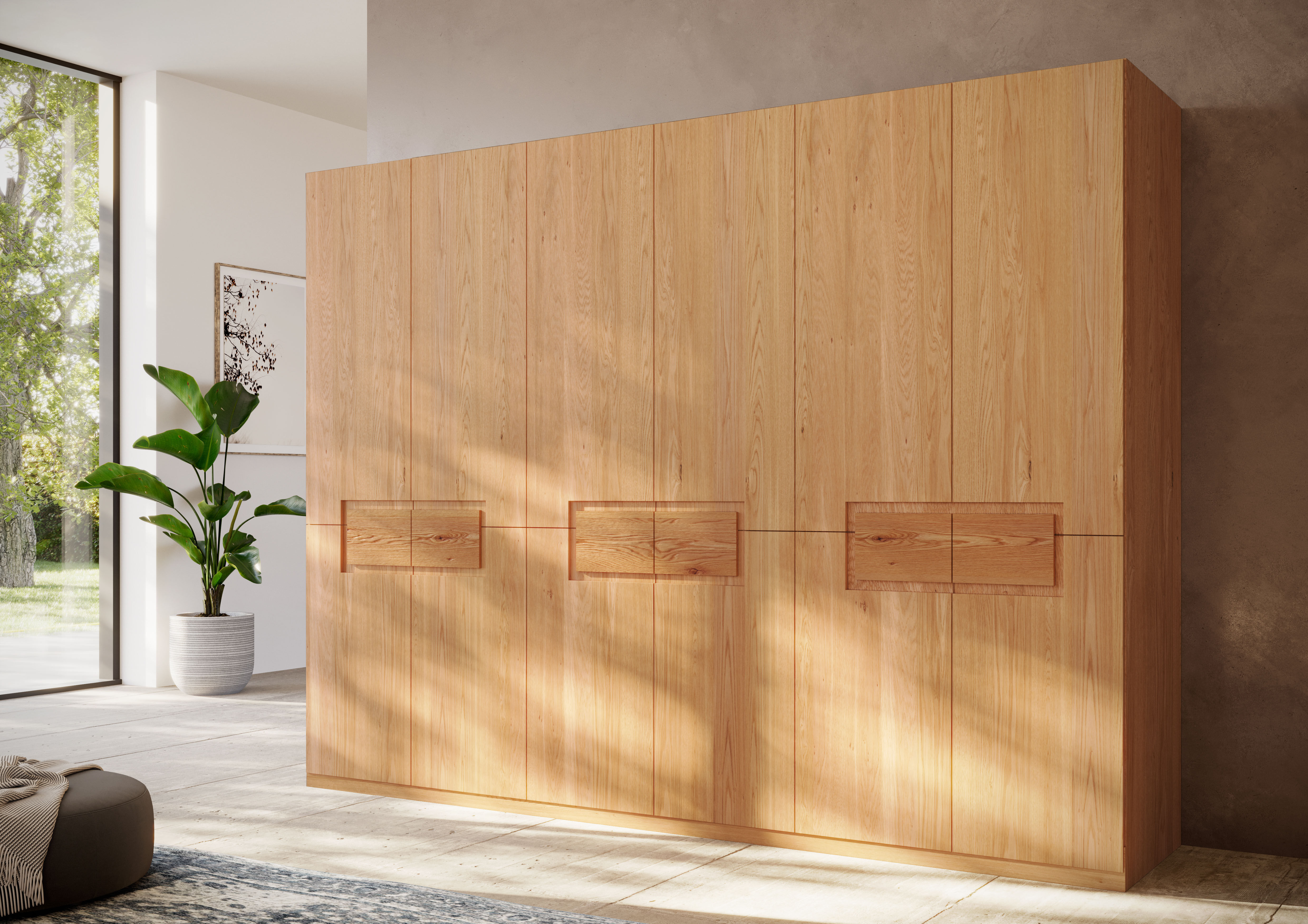 Kleiderschrank HOME AFFAIRE "Léopoldine aus Kernbuche, erhältlich in verschiedenen Breiten", transparent (braun), B:302cm H:223cm T:62cm, Massivholz, Schränke, Kleiderschrank, Massivholz-Kleiderschrank, im 50 cm Raster planbar braun Kernbuchemassiv natur,