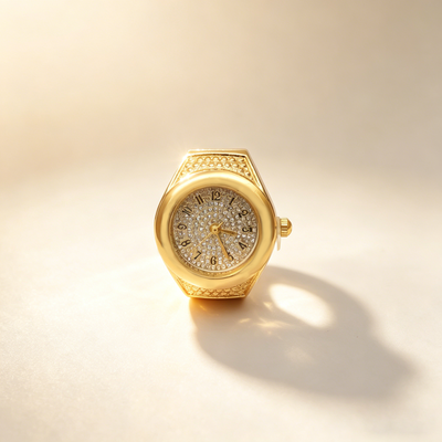 Fusion Finds Sparkling Rhinestone Ring Watch For Women Mini Quartz Ring Watch Fashion Jewelry Timepiece gold