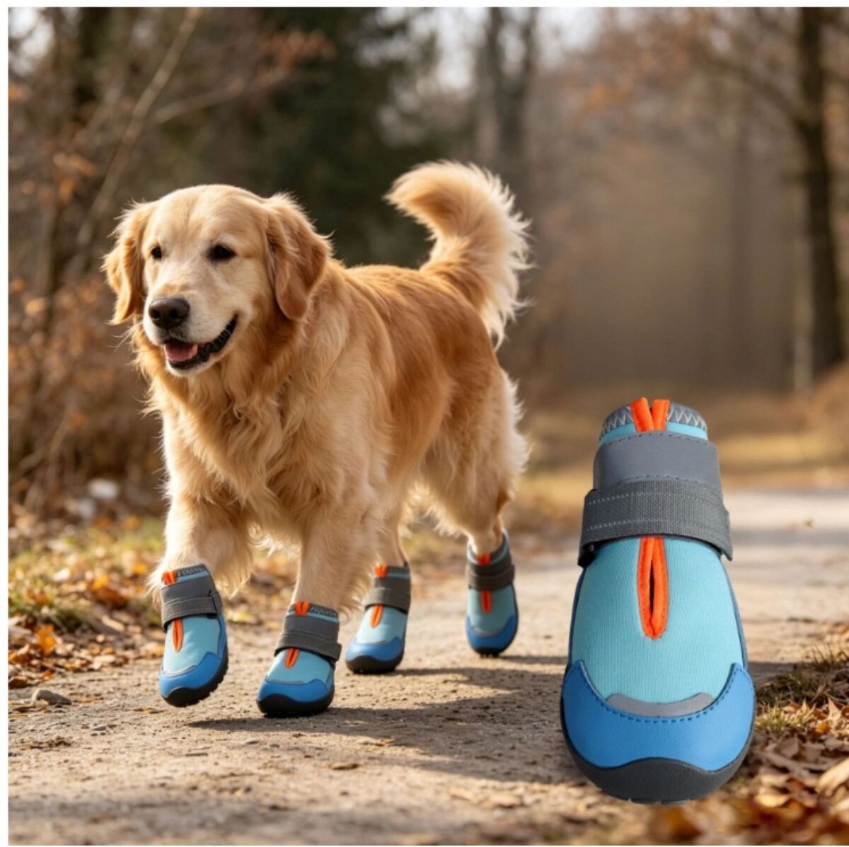 INF 4er-Set rutschfeste, wasserabweisende Hundeschuhe mit reflektierenden Riemen, atmungsaktives Polyester, S Blau