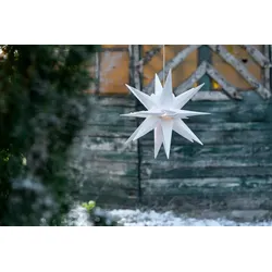 Weihnachtsstern LED Dekostern 25cm Weiss für AUSSEN Kabel mit Trafo 3D Stern 18 Zackig Leuchtstern Weihnachtslicht Winterbeleuchtung 3D Stern Weihnachtslicht Xmas Lights