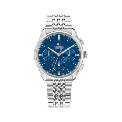 Multifunktionsuhr TOMMY HILFIGER "BRYANT", blau (silberfarben, blau, blau), Armbanduhren, Herren, silberfarben, Quarzuhr, Armbanduhr, Damenuhr, Herrenuhr, Edelstahlarmband, analog