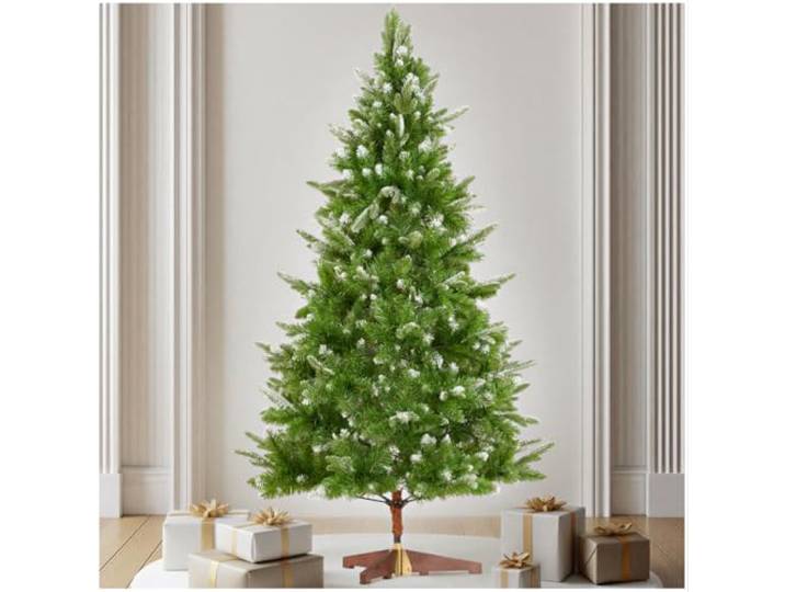 tectake® Künstlicher Weihnachtsbaum, 180 cm, Weihnachtsbaum mit Spritzguss- und PVC-Nadeln, naturgetreu, beschneite biegbare Tannenzweige, Weihnachtsbaum künstlich mit Holzständer als Weihnachtsdeko