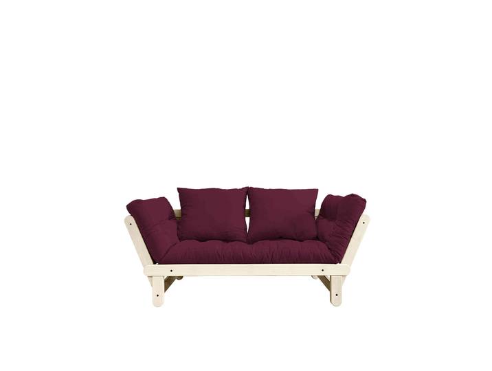 Banquette ajustable BEAT en pin massif naturel matelas bordeaux inclus 75x200
