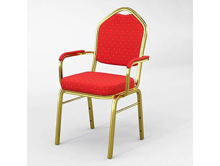 GGMMÖBEL Alexa 12-er Set Bankettstuhl Bankettstühle Bistrostuhl Saalstühle Konferenzstuhl Gastrostuhl Stoff Rot Stapelbar Armlehne mit Goldpunkte