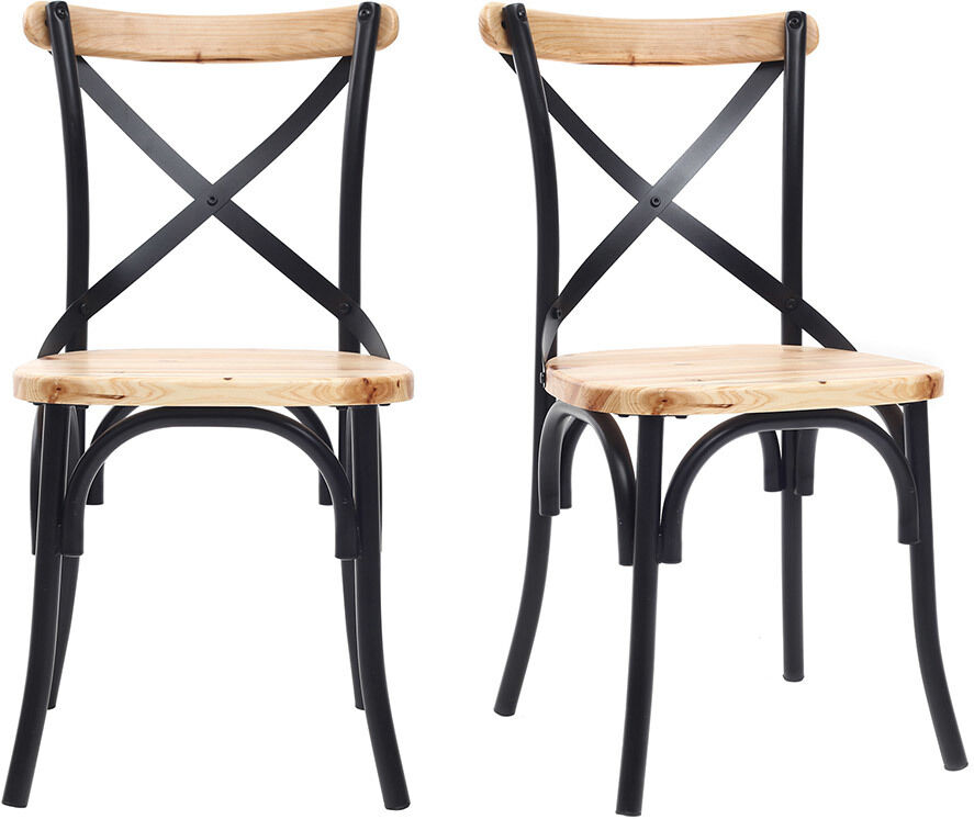 Miliboo Stühle Industrie-Stil schwarzes Metall und Holz (2er-Set) JAKE
