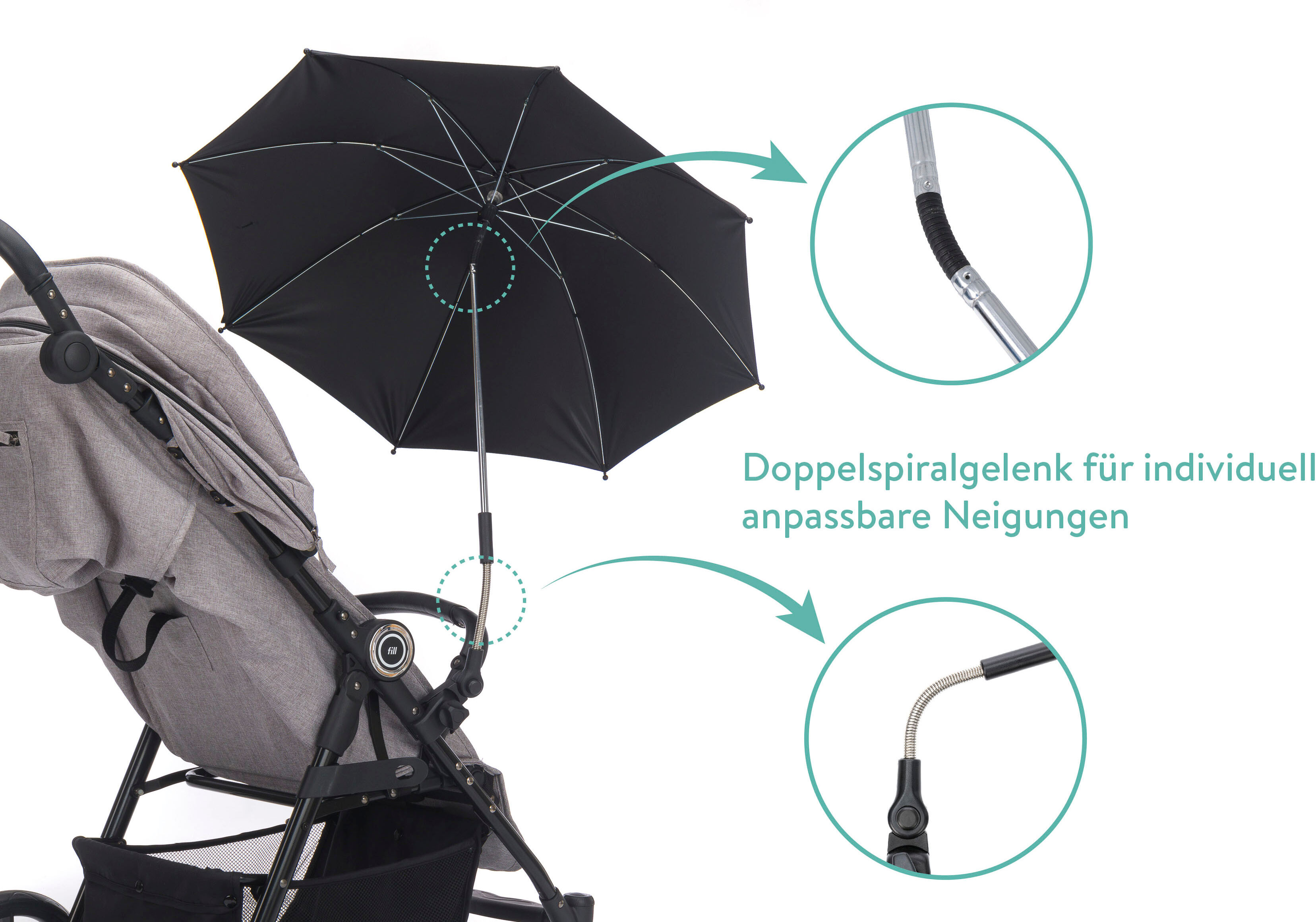 Kinderwagenschirm FILLIKID "Style", Baby, grau, Bezug: 100% Polyester, Regenschirme Kinderwagenschirm
