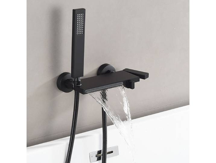 Ensemble de douche de baignoire pliable avec barre marketen laiton, chaud et froid, noir, gris