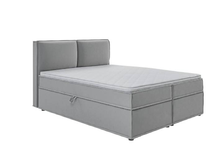 Lit boxspring 160x200 avec rangements, microfibre gris