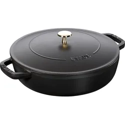 Staub Pfanne 24 cm tief schwarz mit zwei Griffen und einem Deckel