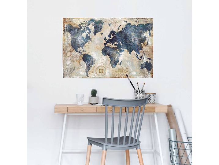 Poster Carte du Monde Bleu Papier Multicolore 61 x 92 x 0cm