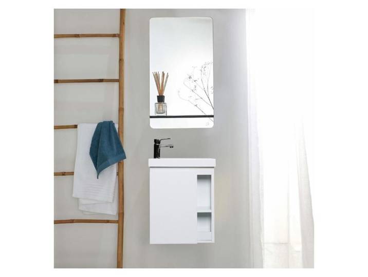 Ensemble lave-mains HAMPTON avec rangement latéral et miroir tablette