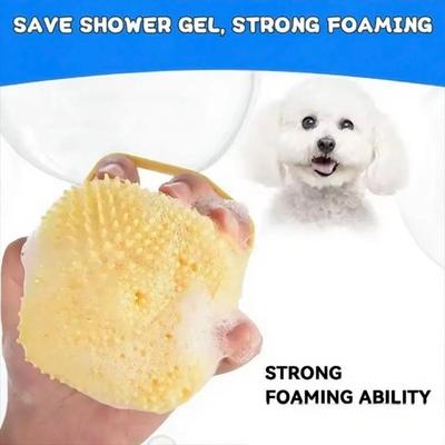 Uplift Essentials 2 in 1 Silicone Pet Massage Shower Brush Built in Shampoo Dispenser & Detangling Scrubber yellow