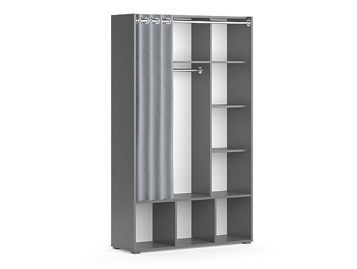 Vicco Kleiderschrank Luigi, Grau, 38 x 178.1 cm mit Vorhang-Kleiderstange, zur flexiblen Aufbewahrung mit Rollen für leichten Standortwechsel