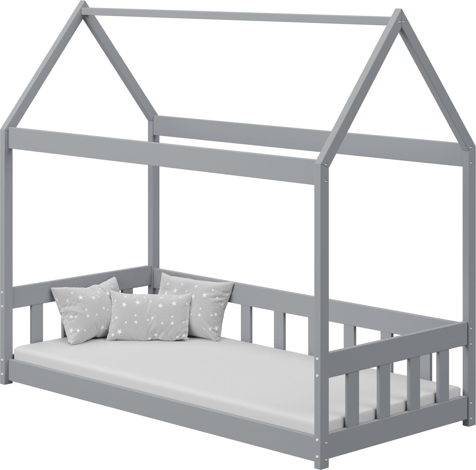 Hausbett Kinderbett Haus Grau 80x160 - Kleinkindbett Holz für Jungen und Mädchen - Skandinavisches Design - Ohne Matratze
