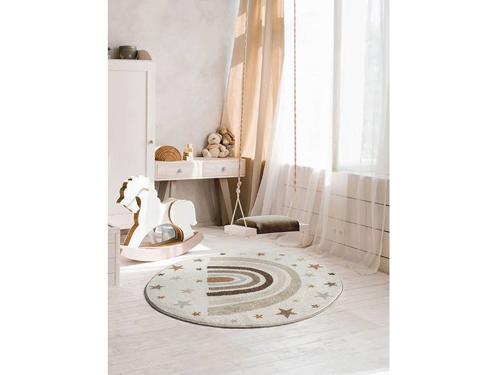 Teppich THE CARPET Beat Kids , beige (creme), H:9mm Ø:160cm, Polypropylen, Teppiche, Teppich, Kids Kinderzimmer Teppich strapazierfähig und pflegleicht