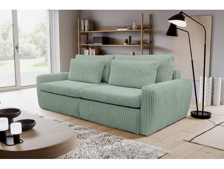 Schlafsofa Blau Cordstoff Amba 240 x 90 x 120cm mit Schlaffunktion Modern