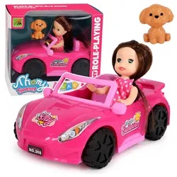 Mini-Puppe im Cabrio-Set mit Hundefigur, rosa