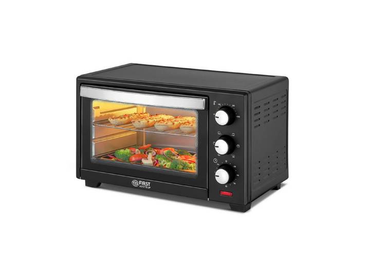 TZS FIRST AUSTRIA Minibackofen 20L 1380W, stufenlose Temperaturregelung bis 230°C, 60 Min Timer, 3 Einschubhöhen, Doppelglastür, Umluftfunktion