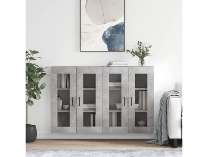 Wandschränke 2 STK. Betongrau Holzwerkstoff mit Glastüren, praktische Aufbewahrungslösung als Sideboard-Aufsatz, dekorative Wandschränke mit eleganter Optik, Wandmontage Schrank