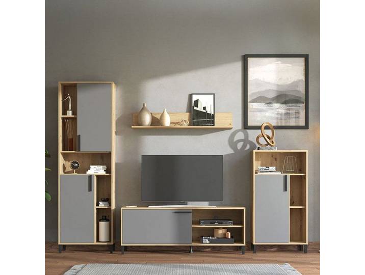 Ensemble Mural Civitate Dmora en bois noir anthracite 279x38x192.5h cm