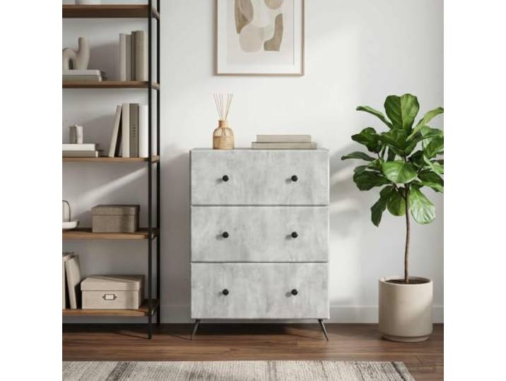 KGHFDVB Schubladenschrank 66 x 34,5 x 90 cm Holzwerkstoff Betongrau Stabiler Metallrahmen, Schiebetüren, verstellbare Regale, Home Office, Schlafzimmer