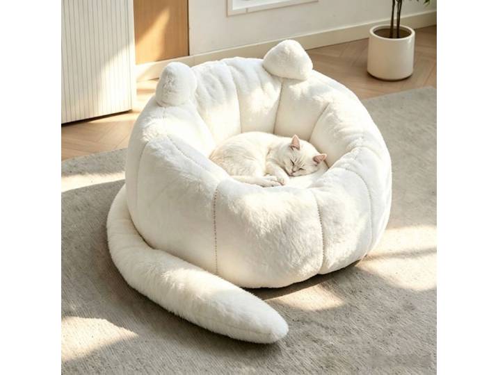 Canapé-pouf en forme de chat – Aucun assemblage requis – Convient aux salons chambres – Détendez et profitez la vie 112cm– Blanc