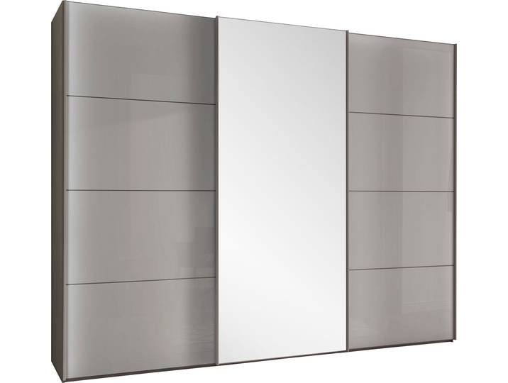 Schwebetürenschrank, Glas & Holzwerkstoff, Grau, 246,3×217×67 cm, Mit Spiegeltür & Schattenfuge, Wiemann
