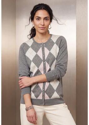 Plus Size Women's Fine Gauge Button-Front Cardigan by Jessica London in Grey Argyle Placement (Size 12) Sweater