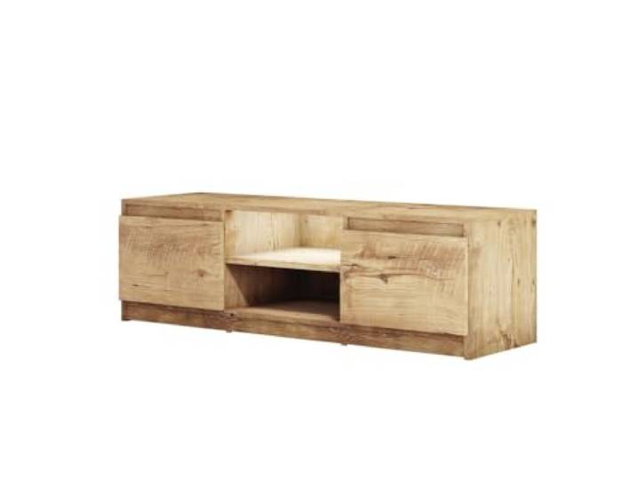 MINIO go for it - TV-Schrank Dingo 120cm Lowboard für Fernseher TV-Kommode TV lowboard stehend mit 2 Klapptüren & 2 offenen Fächern TV Möbel Kastanie - Lowboard mit LED