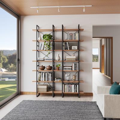 "Davee 7-tier Walnut color Display and Storage Bookcase - 99.6"" H x 71"" W x 12.5"" D"