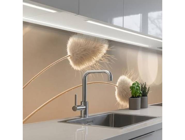 KitchenYeah© Spritzschutz Küchenrückwand Selbstklebend Küche Rückwand 60x300 cm - Küchenwand Wand Küchenfront Verkleidung Küchenspritzschutz Dunstschwanzgras - Grannenhaare - Sonnenlicht