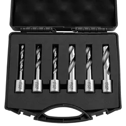 VEVOR HSS-Kernbohrer Weldon-Schaft 6-tlg. Magnetbohrer 6,35–14,28 mm Schnittdurchmesser, 6 Bohrer im Kunststoffkoffer, 50,8 mm Schnitttiefe, Ideal für Magnetbohrmaschinen, Stahl, Aluminium, Kupfer
