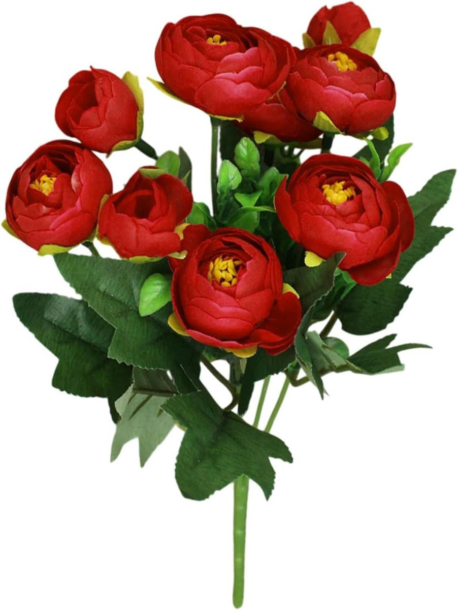 Rode Zijden Camelia Bloem - Kunstbloem voor Huisdecoratie - Hoogte: 28 cm