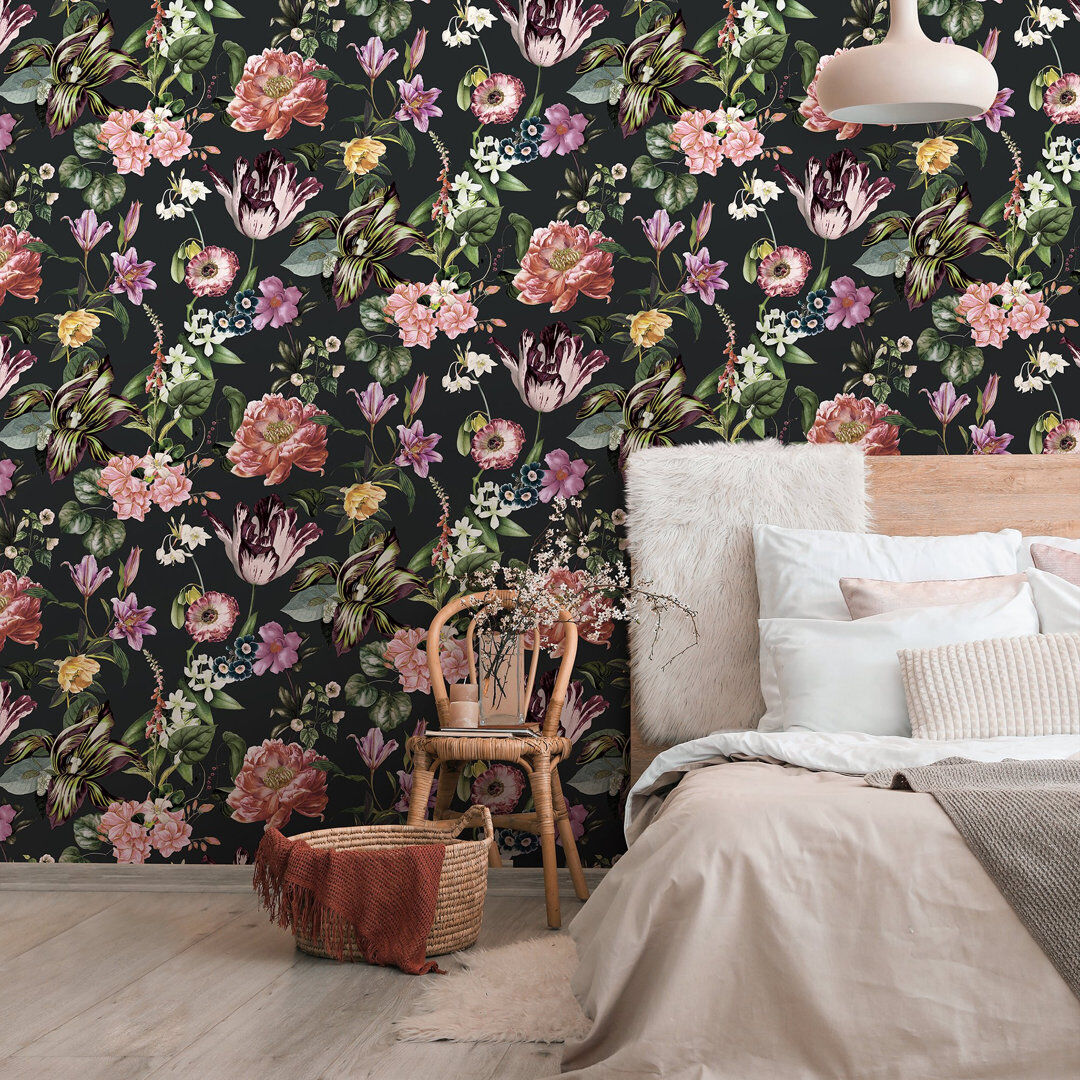 Marlow Home Co. Amogh Collection Floral Rhapsody 10.05m x 53cm Wallpaper Roll Black