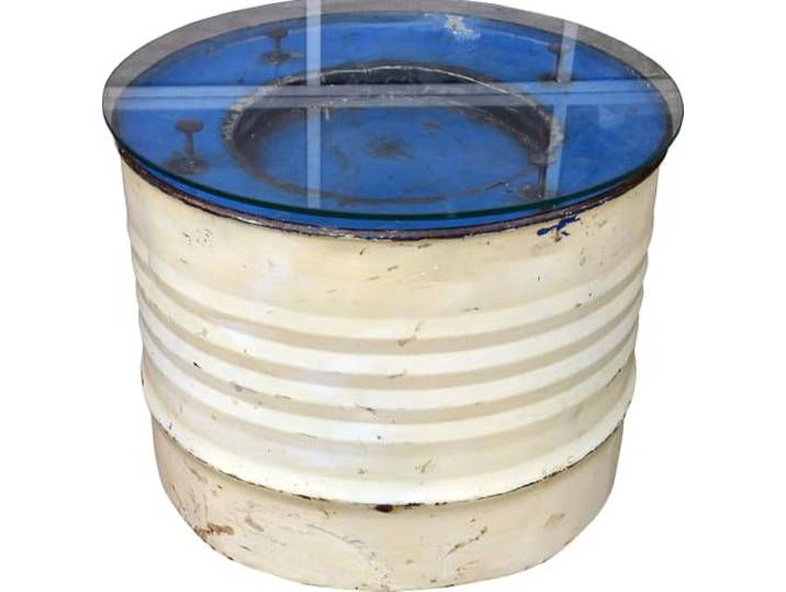 Metall-Beistelltisch aus recyceltem Dieselfass, 60 cm Durchmesser, Modell 1