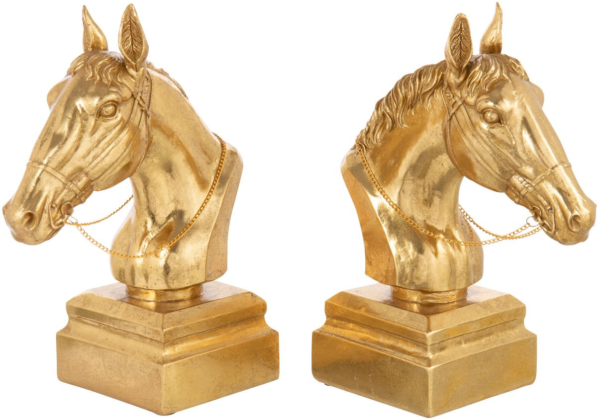 J-Line Boekensteun op Voet met Paardenhoofd - Goud - Set van 2