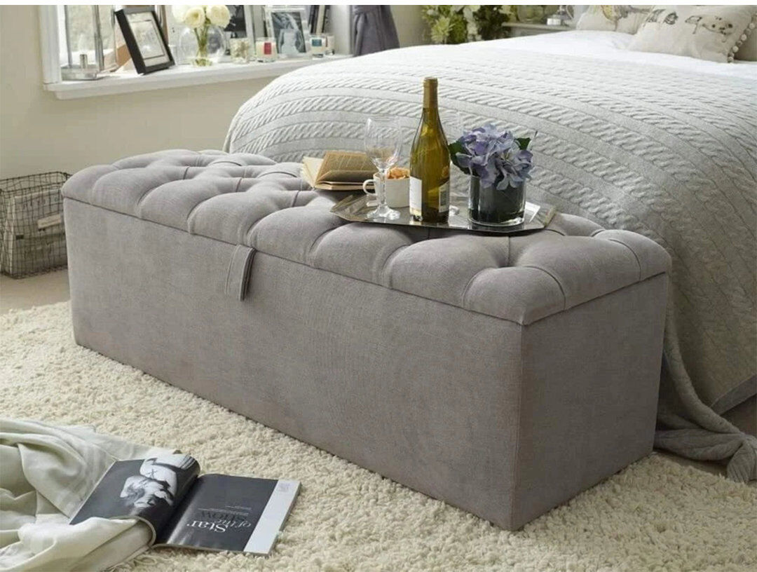 ClassicLiving 45cm Wide Tufted Rectangle Solid Colour Footstool Ottoman Slate 35cm H X 45cm W X 102cm D
