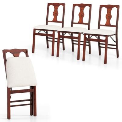 Costway Folding Chairs Set of 4 Upholstered Dining Chairs with Comfy Padded Seats-Brown