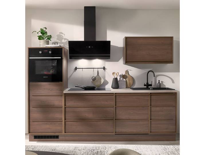 Exklusive Küchenzeile autark 264 x 200 x 60cm Braun/Eiche Dunkel Dekor Elektrogeräte Premium
