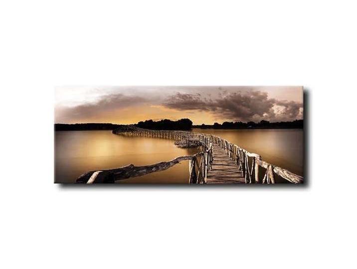 STYLER Leinwandbild Gold Jetty 60 x 150 cm I Steg Holzsteg See Dämmerung Natur Idylle I Bild Wohnzimmer Schlafzimmer Esszimmer XXL schmal Leinwand I Wanddeko Poster Kunstdruck