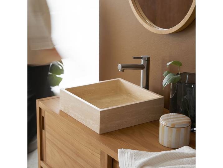 Slats - Waschbecken aus quadratischem Travertin 34 x 34 cm - Beige