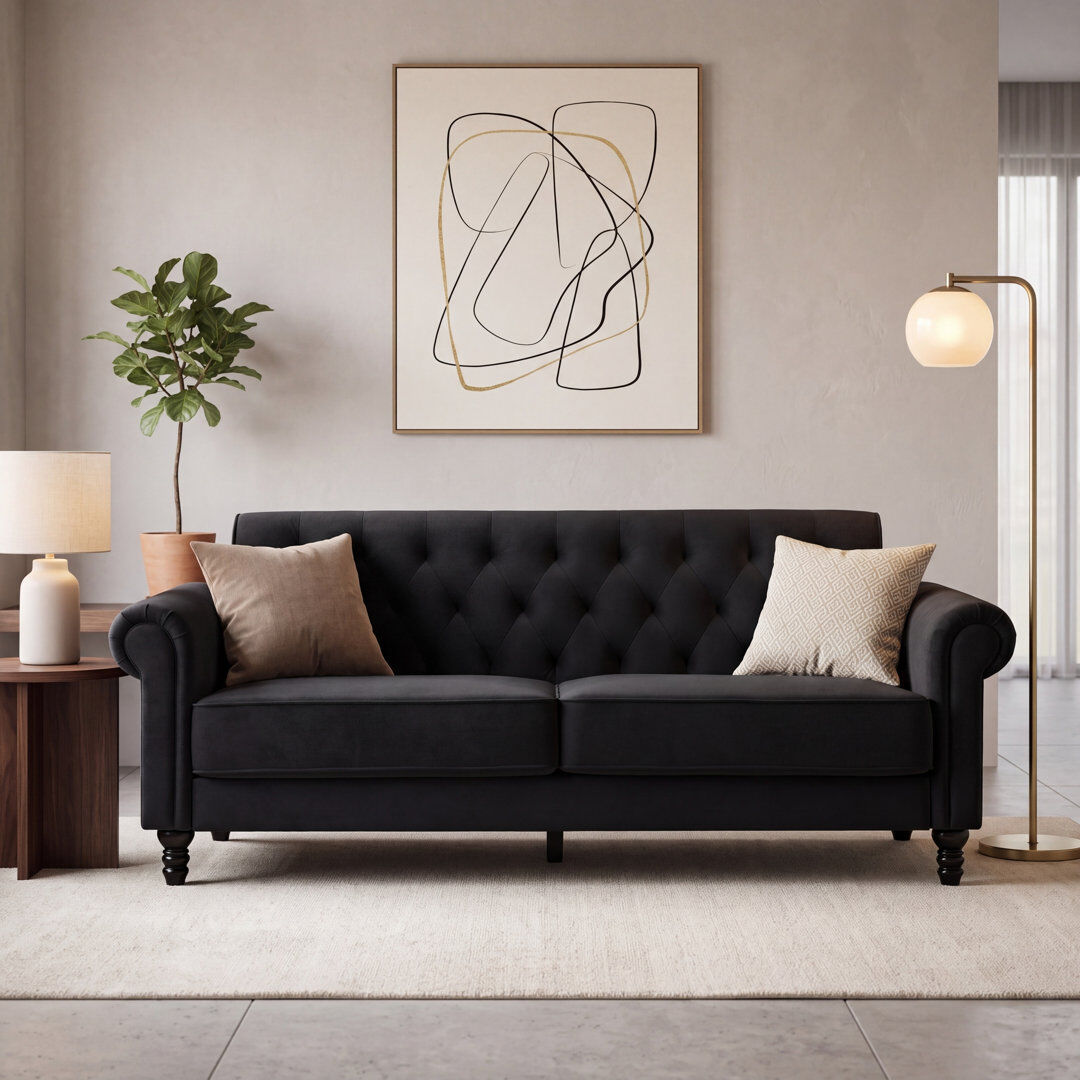 Three Posts Rainsburg 3-Seater Velvety Sofa Black 3