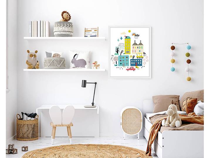 Tableau déco Cartoon Town 43 x 53cm Multicolore