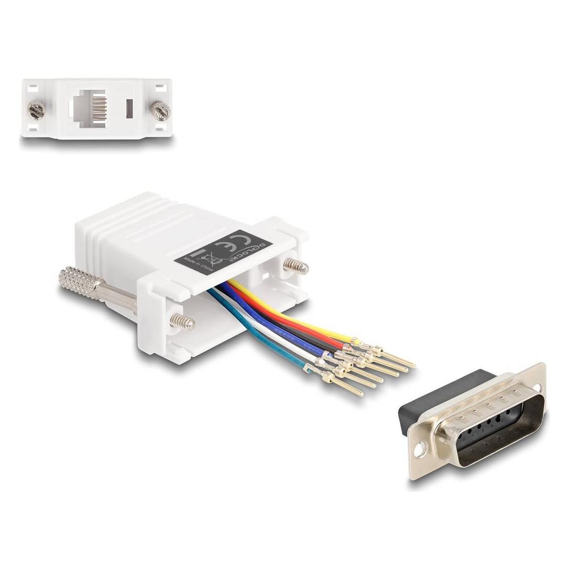 Delock 67083 - D-Sub 15 Pin Stecker zu RJ12 Buchse Montagesatz weiss (67083)