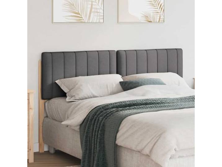 Modernes rechteckiges Kopfteil aus Kiefer massiv 160 cm, mit Holz bezogen, in braun und dunkelgrau, für Schlaf- und Gästezimmer.
