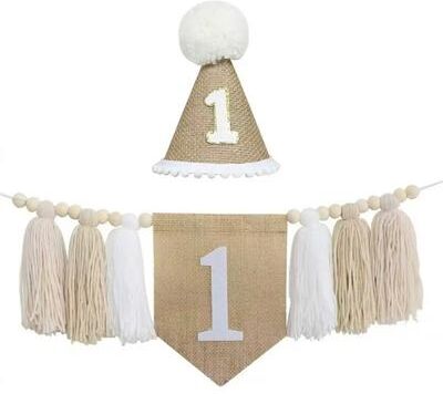 Uplifted Finds Boho 1st Birthday Botanical Banner Set   Linen Tassel Garland & Crown   Executive Nursery & Studio Decor style A