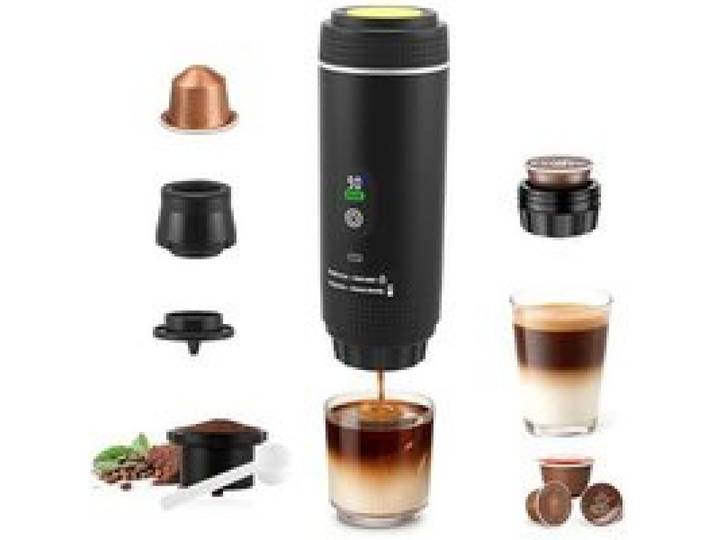 Machine à Café Portable 80ML Cafetiere Portable USB Machine à Expresso de Voiture Compatible Capsules et Café Moulu Chauffage